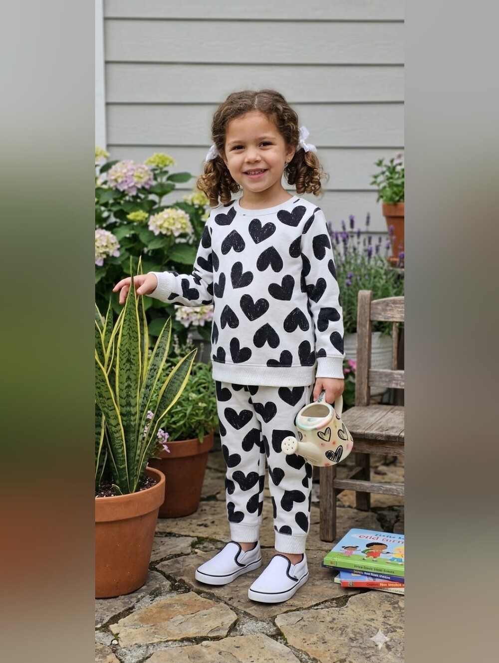 Cat & Jack Black and White Heart-Print Pajama Set